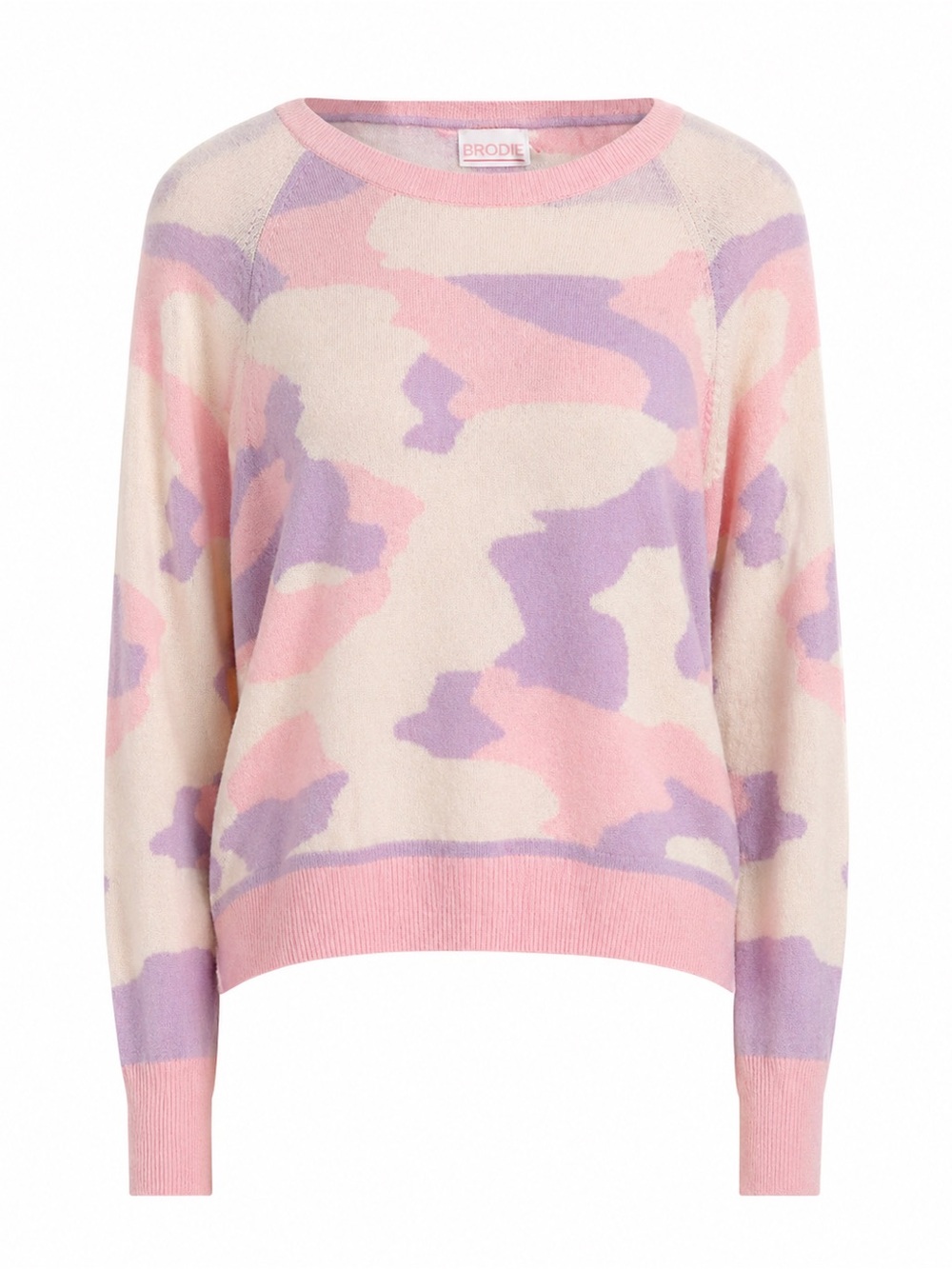 Brodie cashmere Pink & Lavender Camouflage Crewneck Sweater 100% cashmere